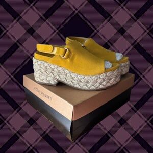 Cow Suede Yellow Open Toe Wedge Sandals - Kelsi Dagger Brooklyn